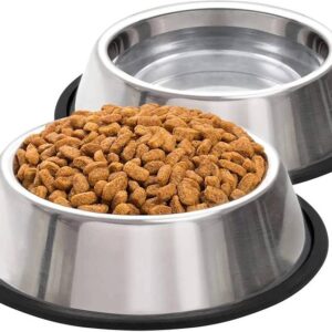 Dog Bowls 2 Pack, Stainless Steel Pet Feeding Water Bowls Silver Plated, Stainless Steel Pet Bowl